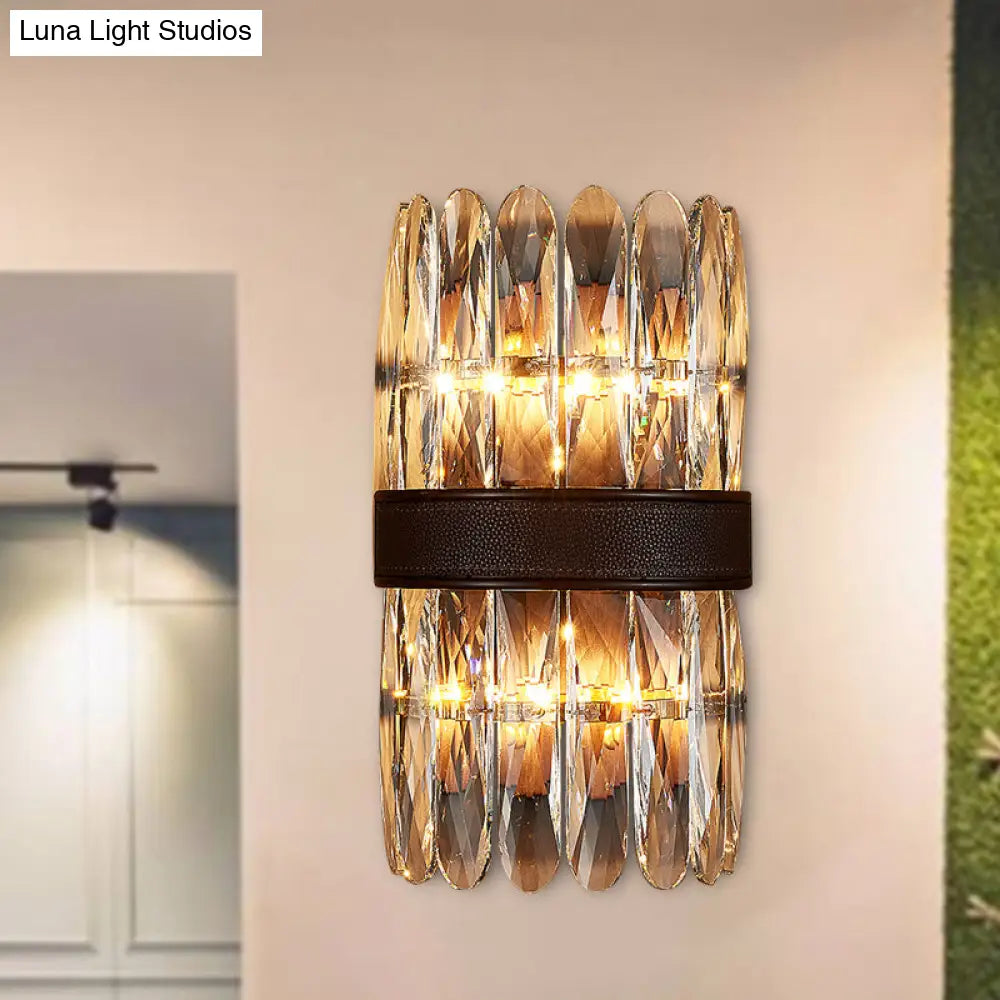 DecorBites™ Modern Crystal Wall Sconce Light - Black Cylinder Block Fixture (2/4 Lights)