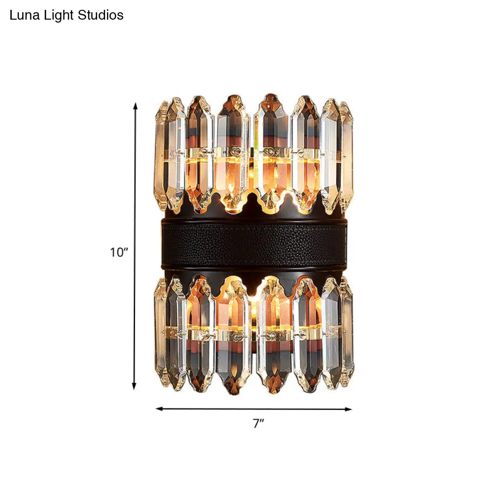 DecorBites™ Modern Crystal Wall Sconce Light - Black Cylinder Block Fixture (2/4 Lights)