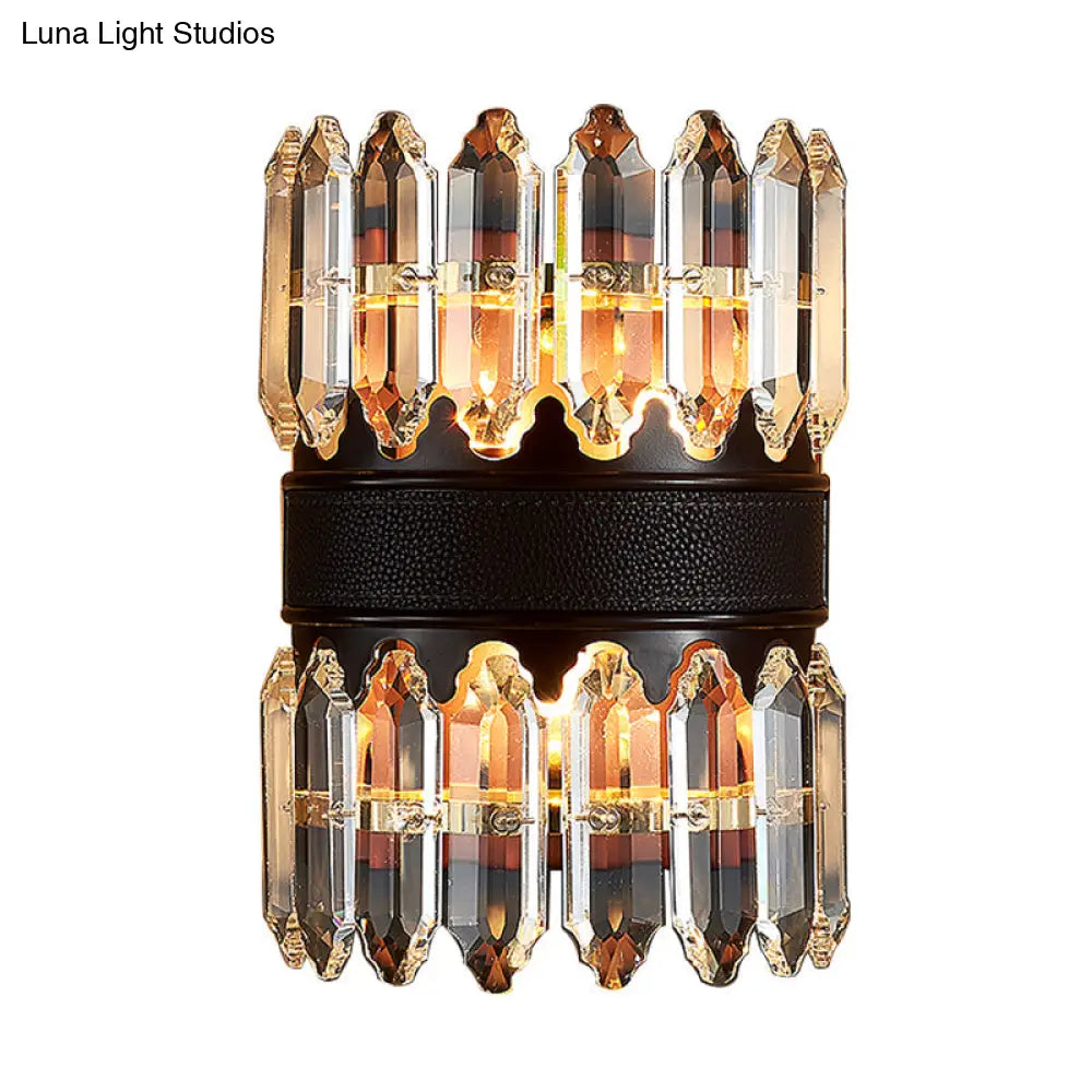 DecorBites™ Modern Crystal Wall Sconce Light - Black Cylinder Block Fixture (2/4 Lights)