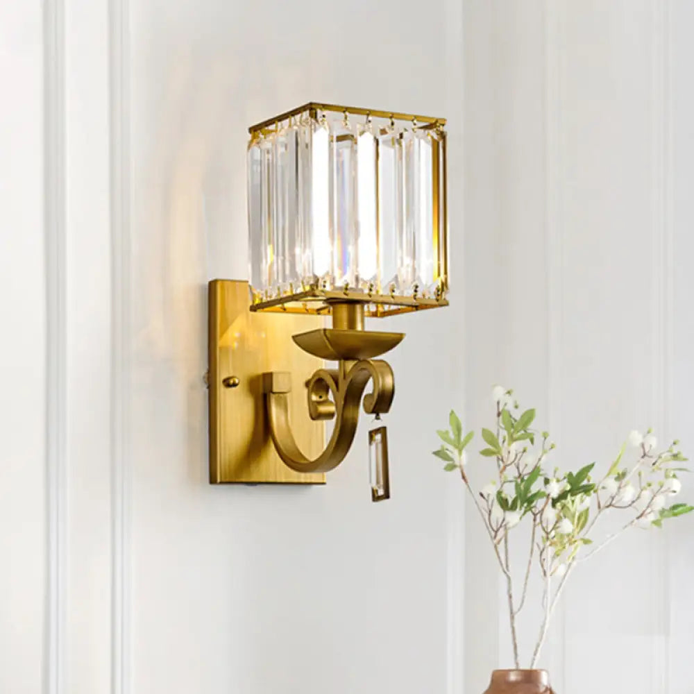 DecorBites™ Modern Cuboid Wall Light Sconce with Crystal Block, 1-Bulb Brass Fixture
