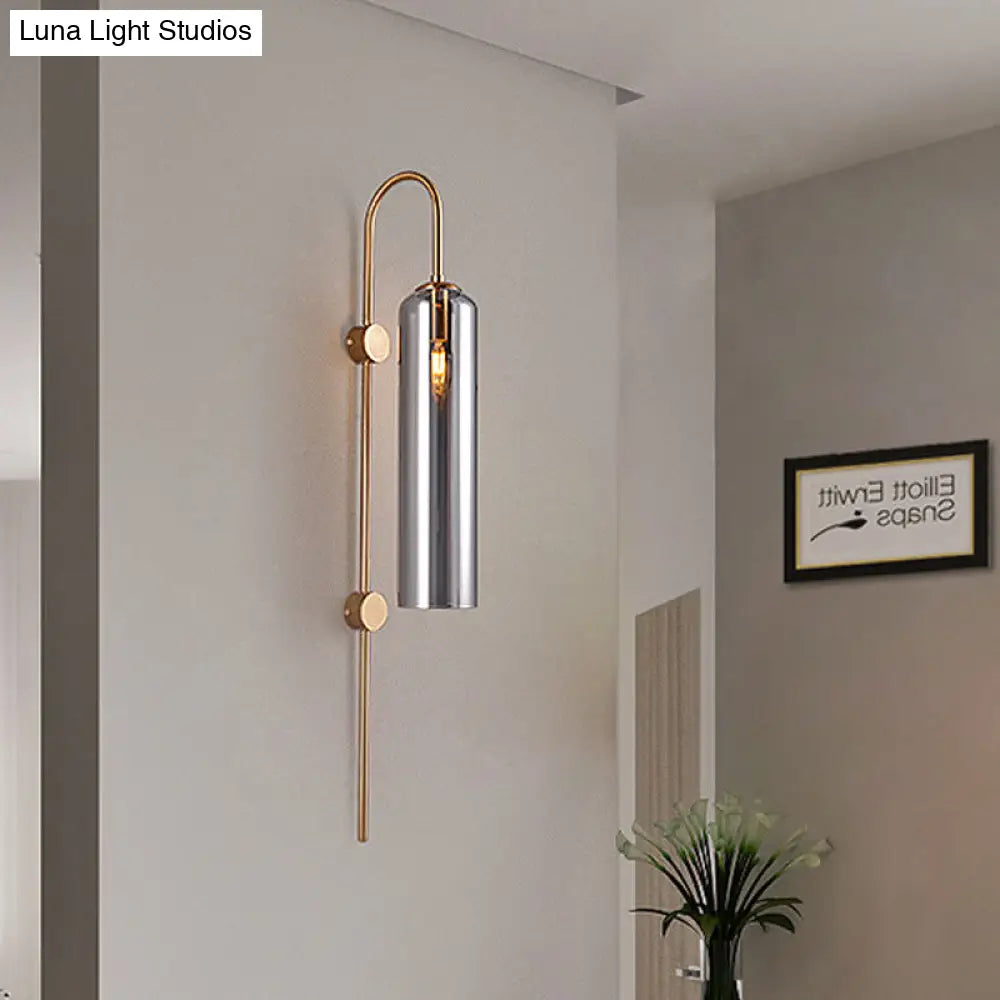 DecorBites™ Modern Cylindrical Wall Sconce - Smoke Gray Glass - 1 Bulb - Living Room Lighting Fixture
