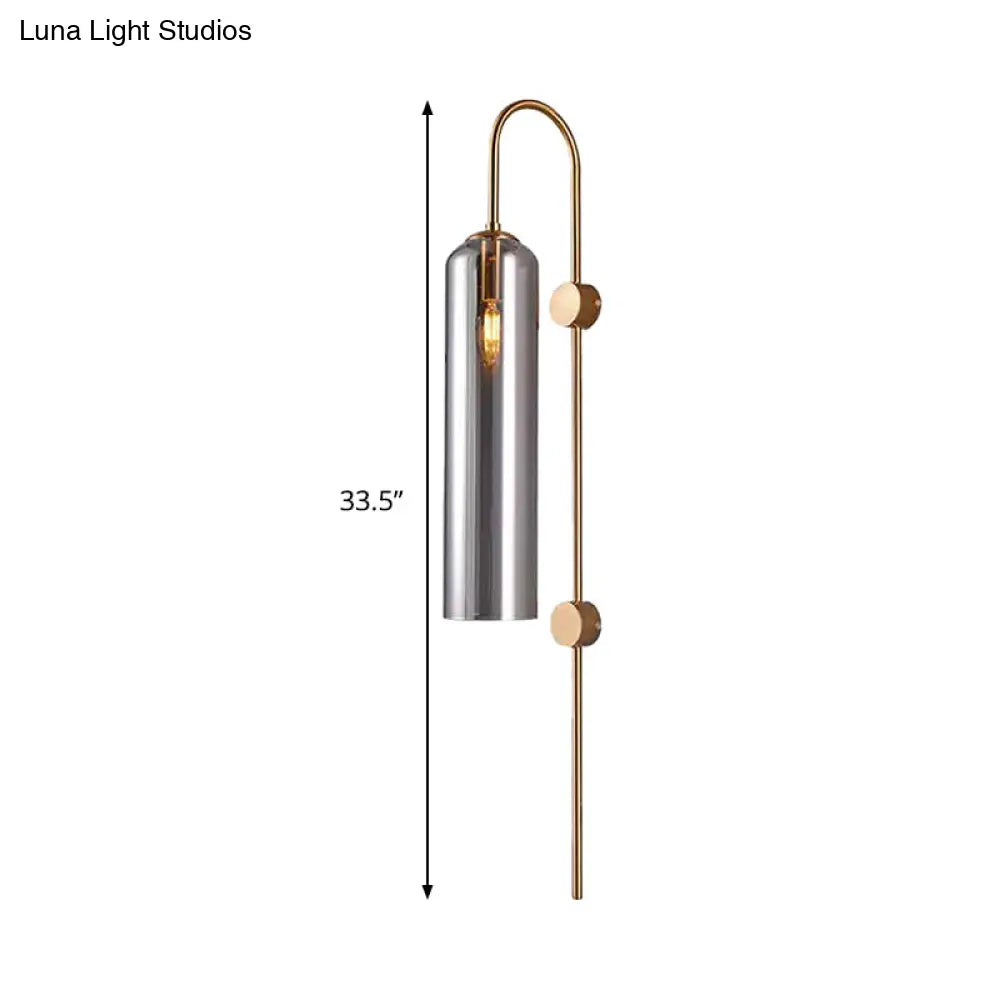 DecorBites™ Modern Cylindrical Wall Sconce - Smoke Gray Glass - 1 Bulb - Living Room Lighting Fixture