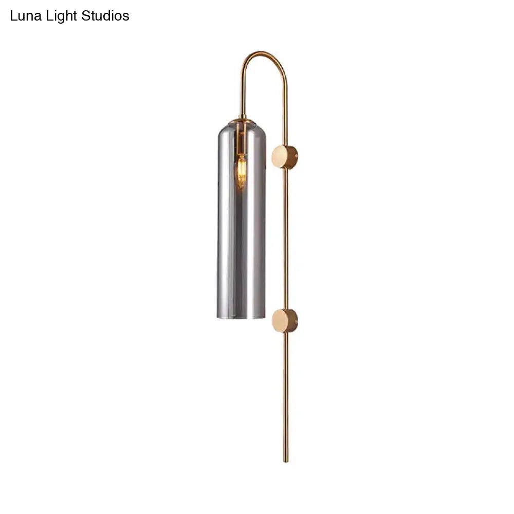 DecorBites™ Modern Cylindrical Wall Sconce - Smoke Gray Glass - 1 Bulb - Living Room Lighting Fixture