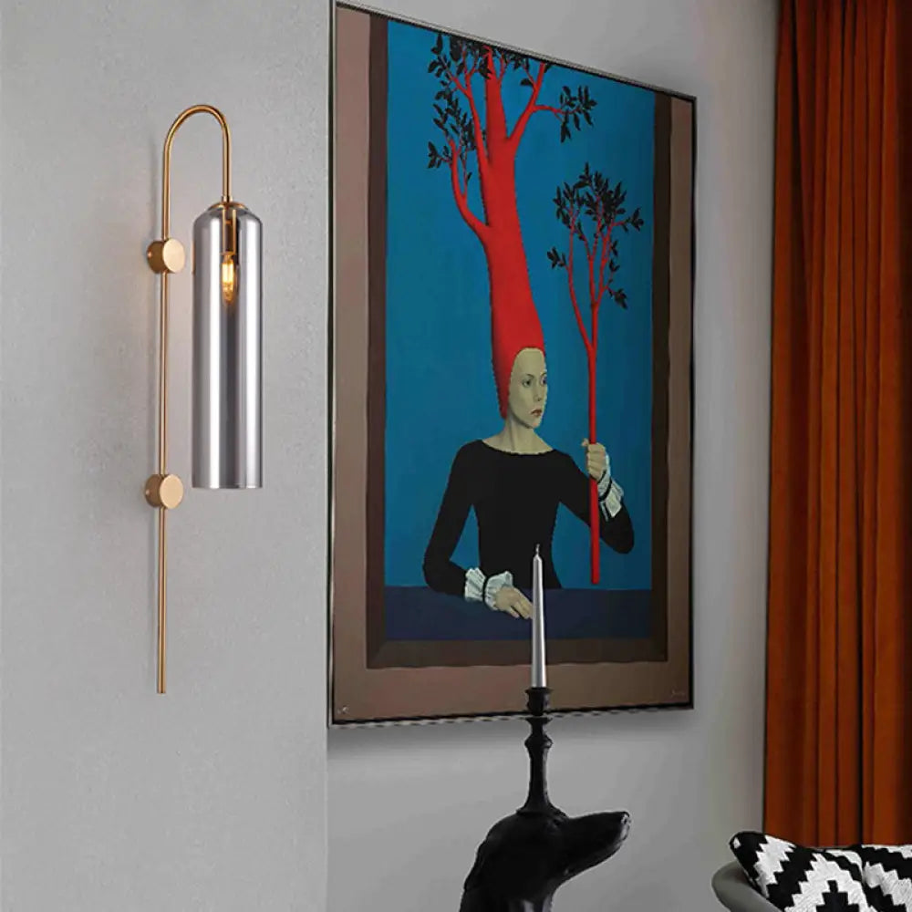DecorBites™ Modern Cylindrical Wall Sconce - Smoke Gray Glass - 1 Bulb - Living Room Lighting Fixture