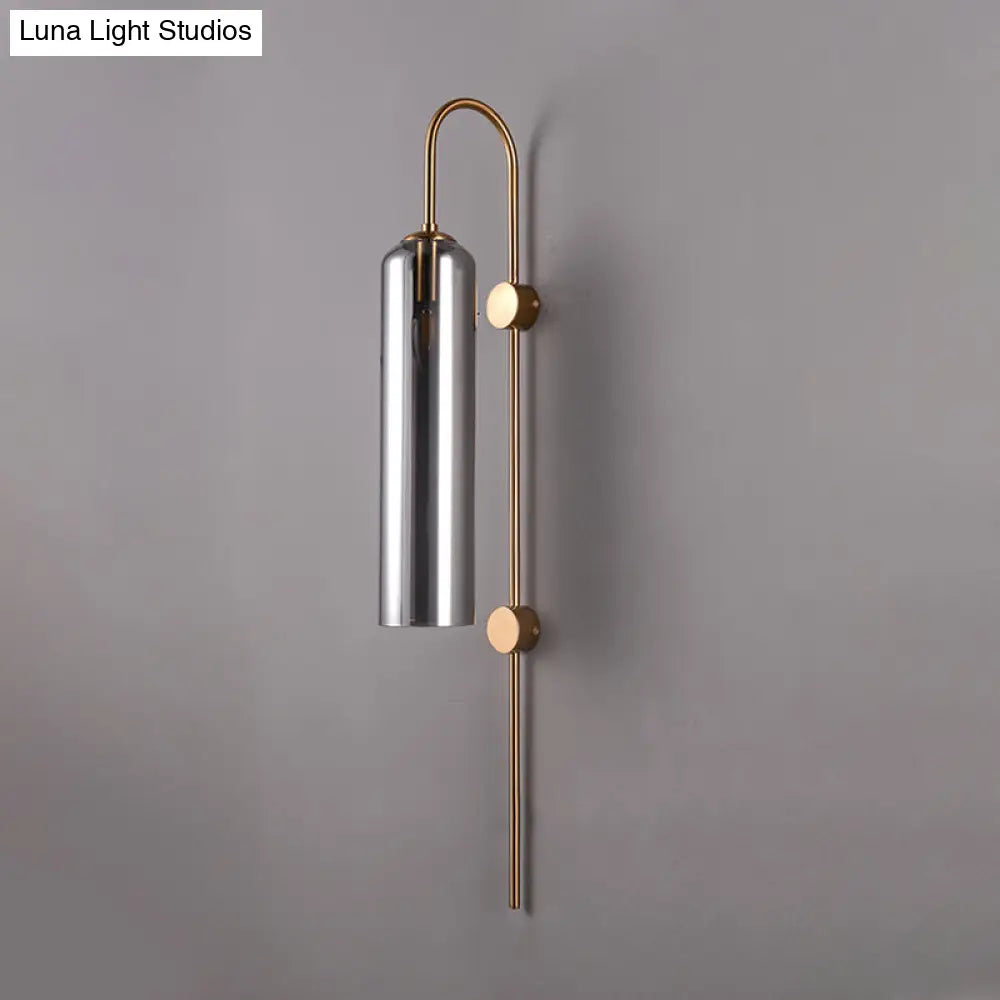 DecorBites™ Modern Cylindrical Wall Sconce - Smoke Gray Glass - 1 Bulb - Living Room Lighting Fixture