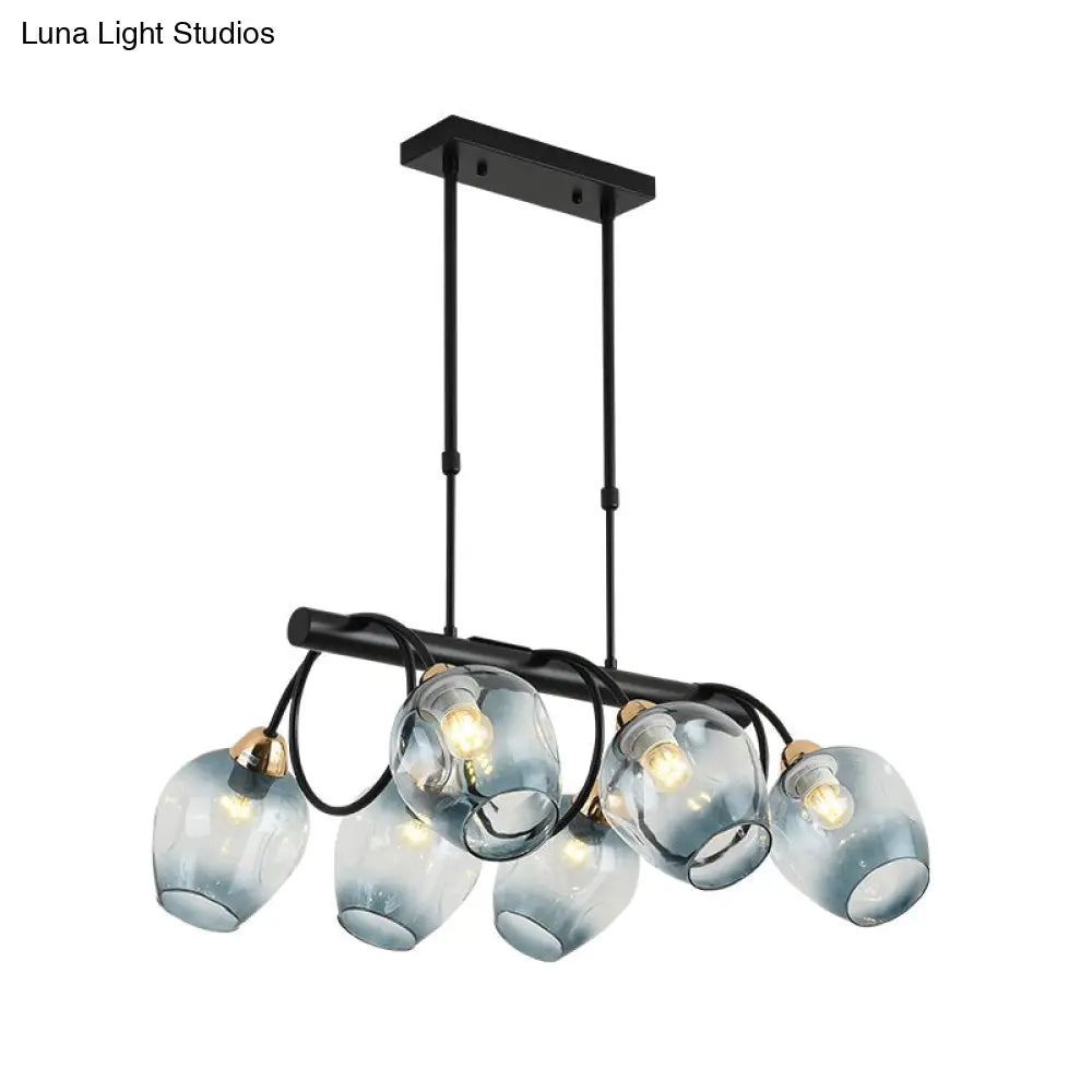 DecorBites™ Modern Dimpled Glass Wine Cup Island Light with 6/8/10-Head Black Suspended Fixture – Blue/Green Ombre