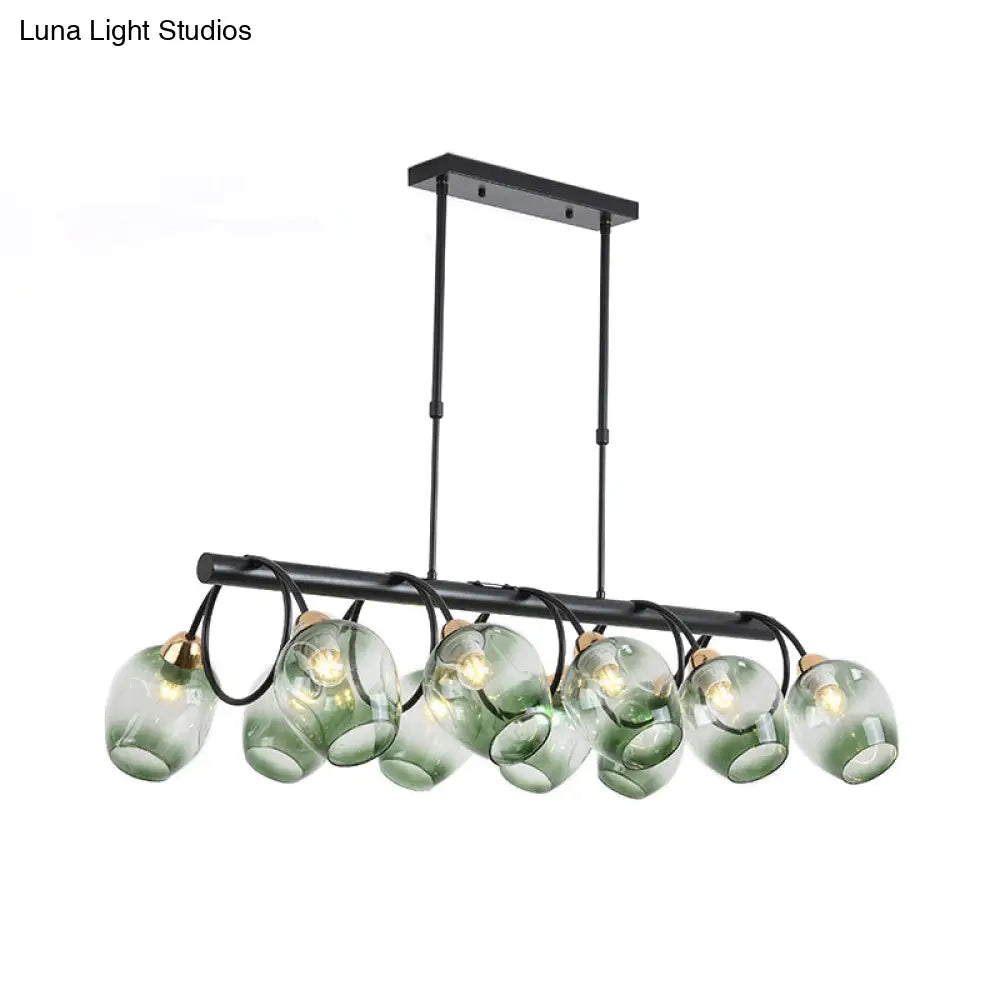 DecorBites™ Modern Dimpled Glass Wine Cup Island Light with 6/8/10-Head Black Suspended Fixture – Blue/Green Ombre