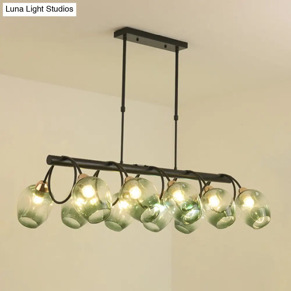 DecorBites™ Modern Dimpled Glass Wine Cup Island Light with 6/8/10-Head Black Suspended Fixture – Blue/Green Ombre