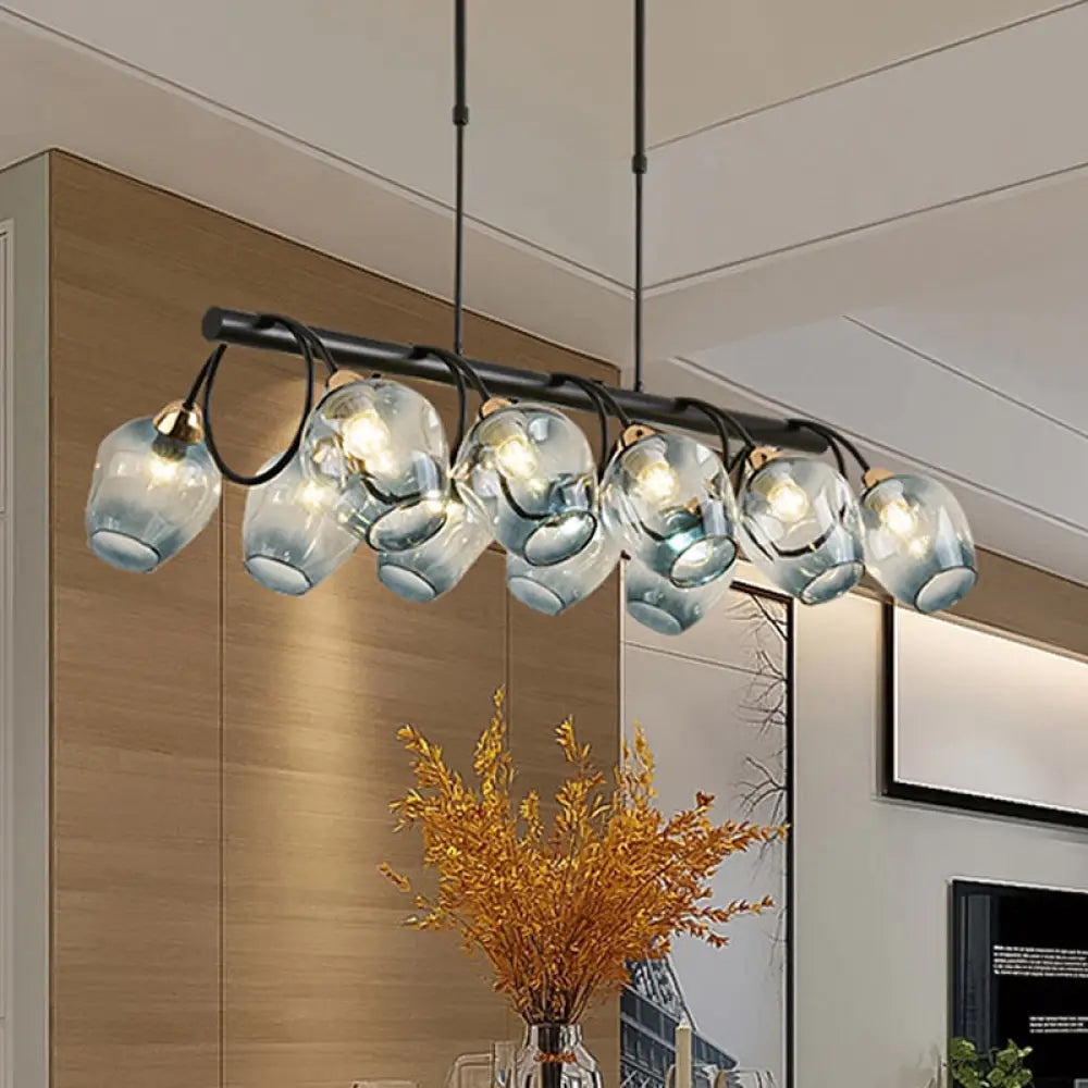 DecorBites™ Modern Dimpled Glass Wine Cup Island Light with 6/8/10-Head Black Suspended Fixture – Blue/Green Ombre