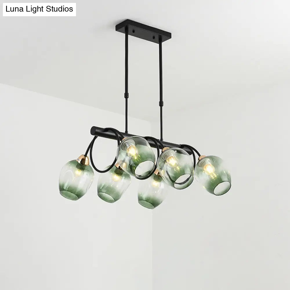 DecorBites™ Modern Dimpled Glass Wine Cup Island Light with 6/8/10-Head Black Suspended Fixture – Blue/Green Ombre
