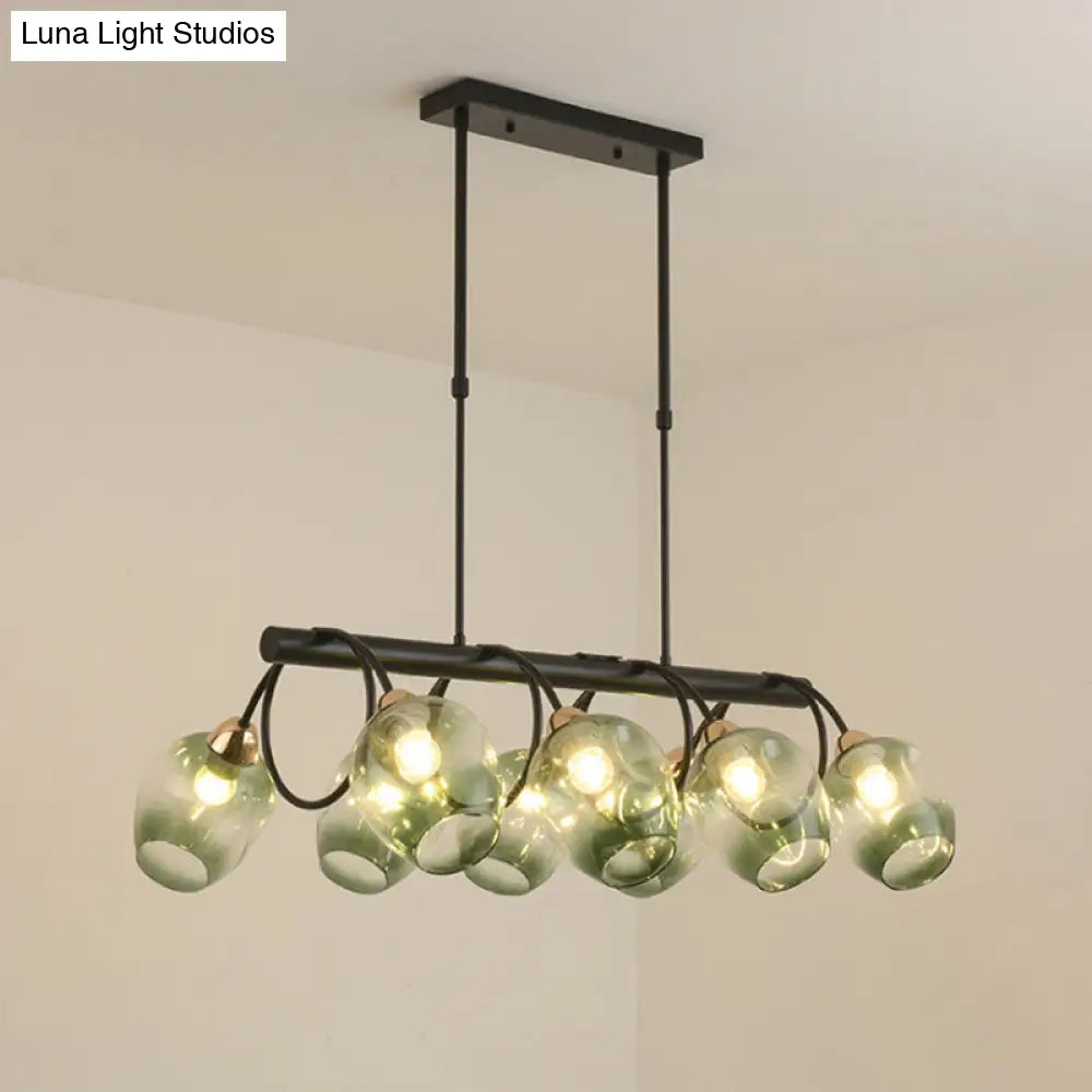DecorBites™ Modern Dimpled Glass Wine Cup Island Light with 6/8/10-Head Black Suspended Fixture – Blue/Green Ombre