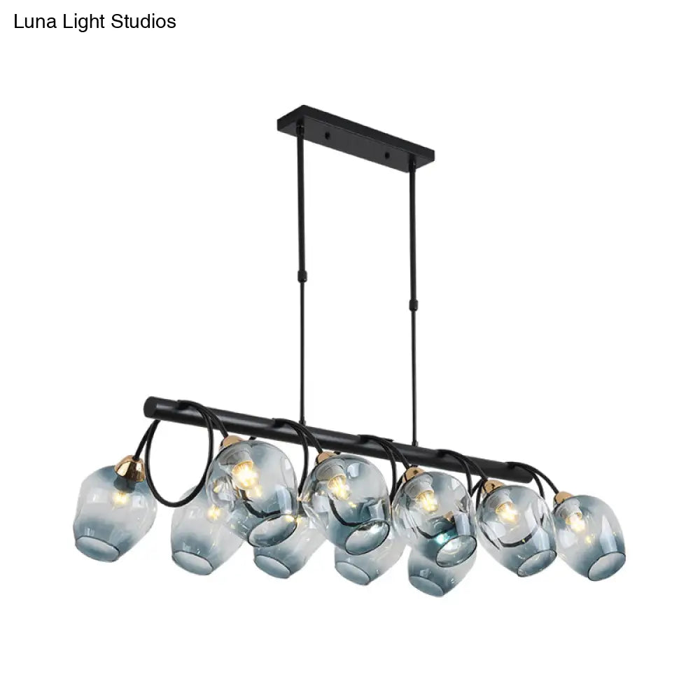 DecorBites™ Modern Dimpled Glass Wine Cup Island Light with 6/8/10-Head Black Suspended Fixture – Blue/Green Ombre