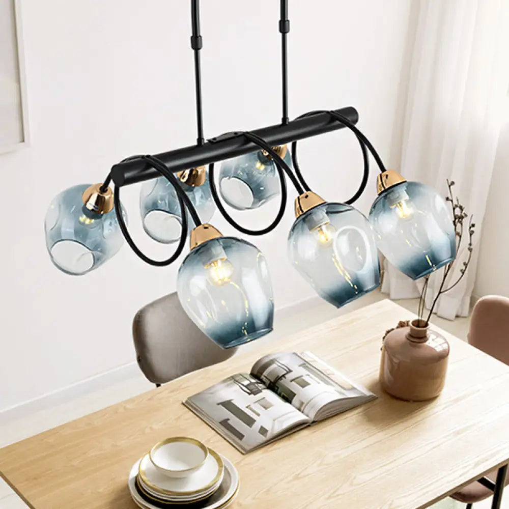 DecorBites™ Modern Dimpled Glass Wine Cup Island Light with 6/8/10-Head Black Suspended Fixture – Blue/Green Ombre