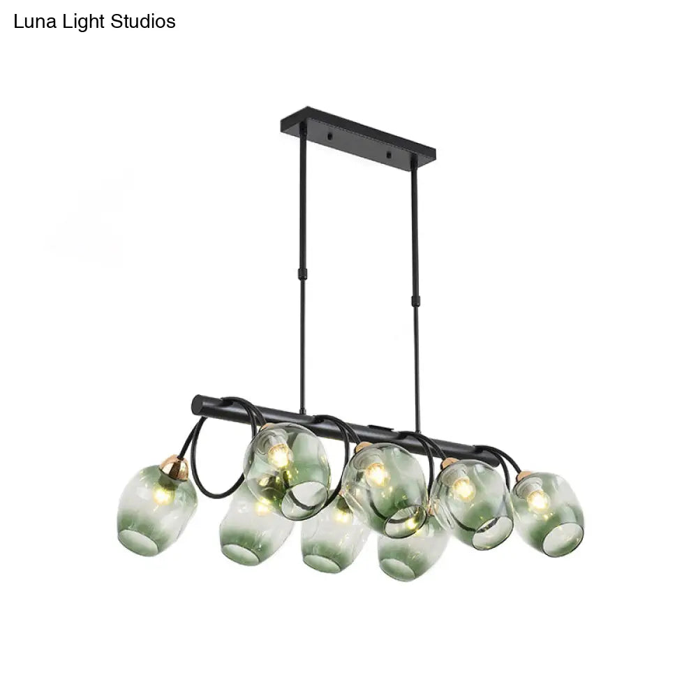 DecorBites™ Modern Dimpled Glass Wine Cup Island Light with 6/8/10-Head Black Suspended Fixture – Blue/Green Ombre