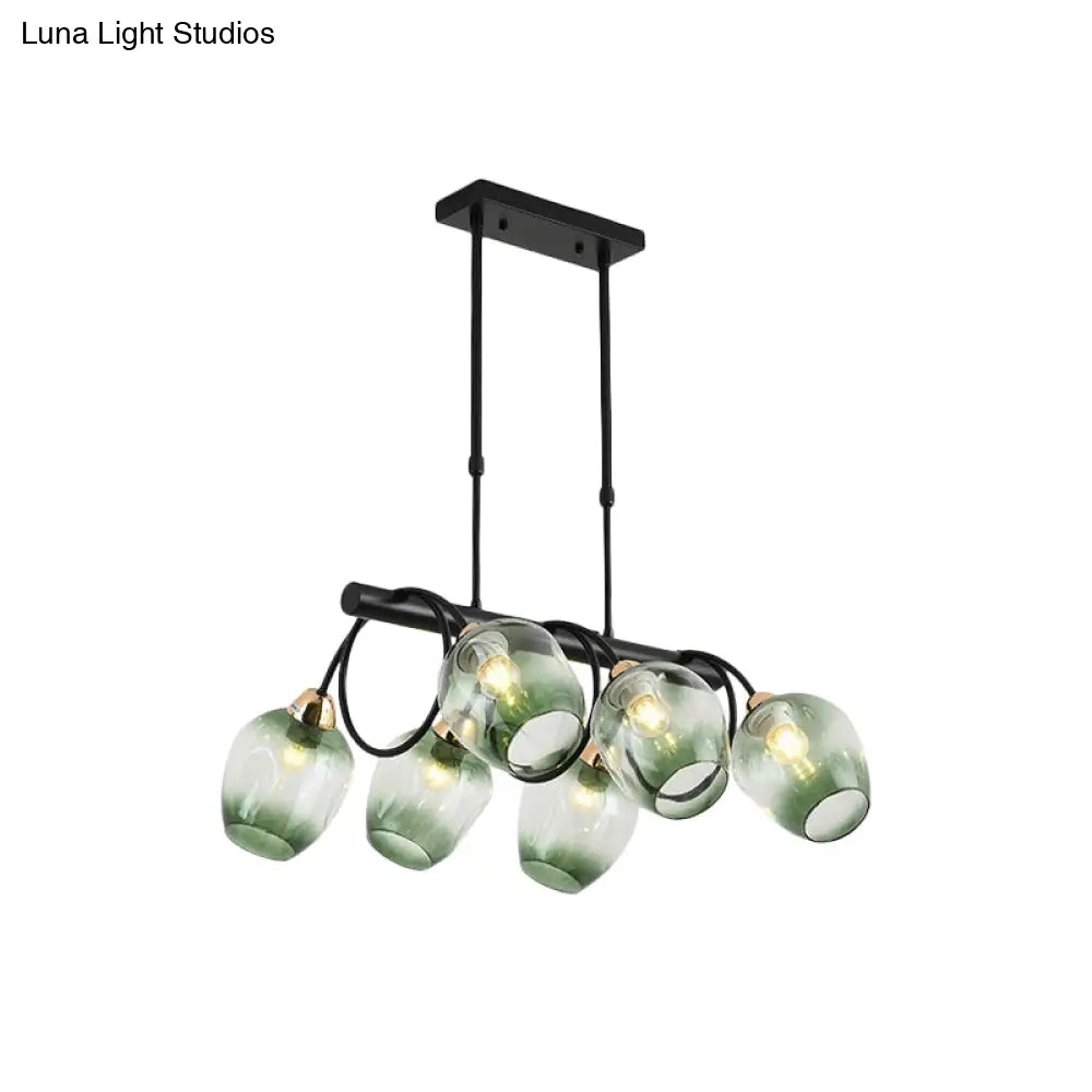 DecorBites™ Modern Dimpled Glass Wine Cup Island Light with 6/8/10-Head Black Suspended Fixture – Blue/Green Ombre