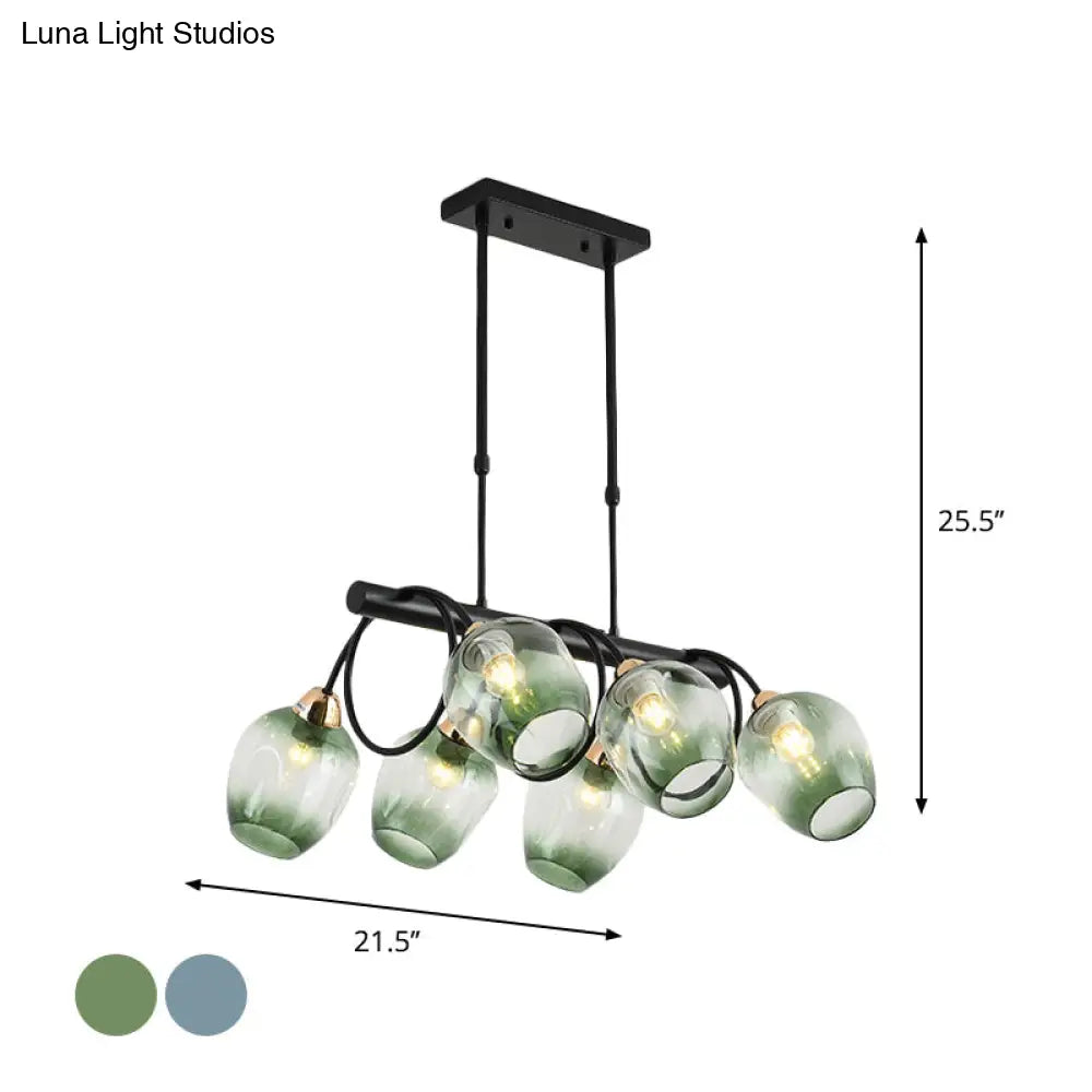 DecorBites™ Modern Dimpled Glass Wine Cup Island Light with 6/8/10-Head Black Suspended Fixture – Blue/Green Ombre