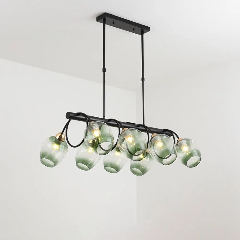 DecorBites™ Modern Dimpled Glass Wine Cup Island Light with 6/8/10-Head Black Suspended Fixture – Blue/Green Ombre