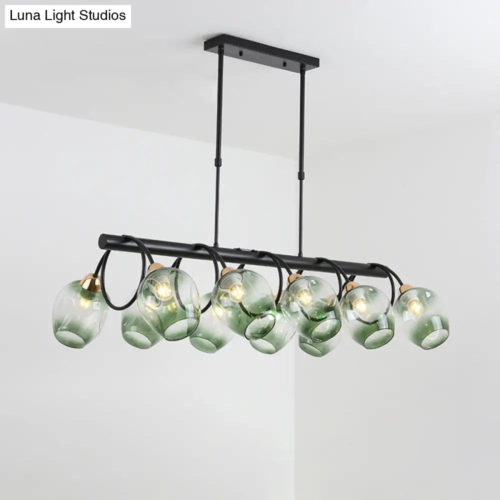 DecorBites™ Modern Dimpled Glass Wine Cup Island Light with 6/8/10-Head Black Suspended Fixture – Blue/Green Ombre