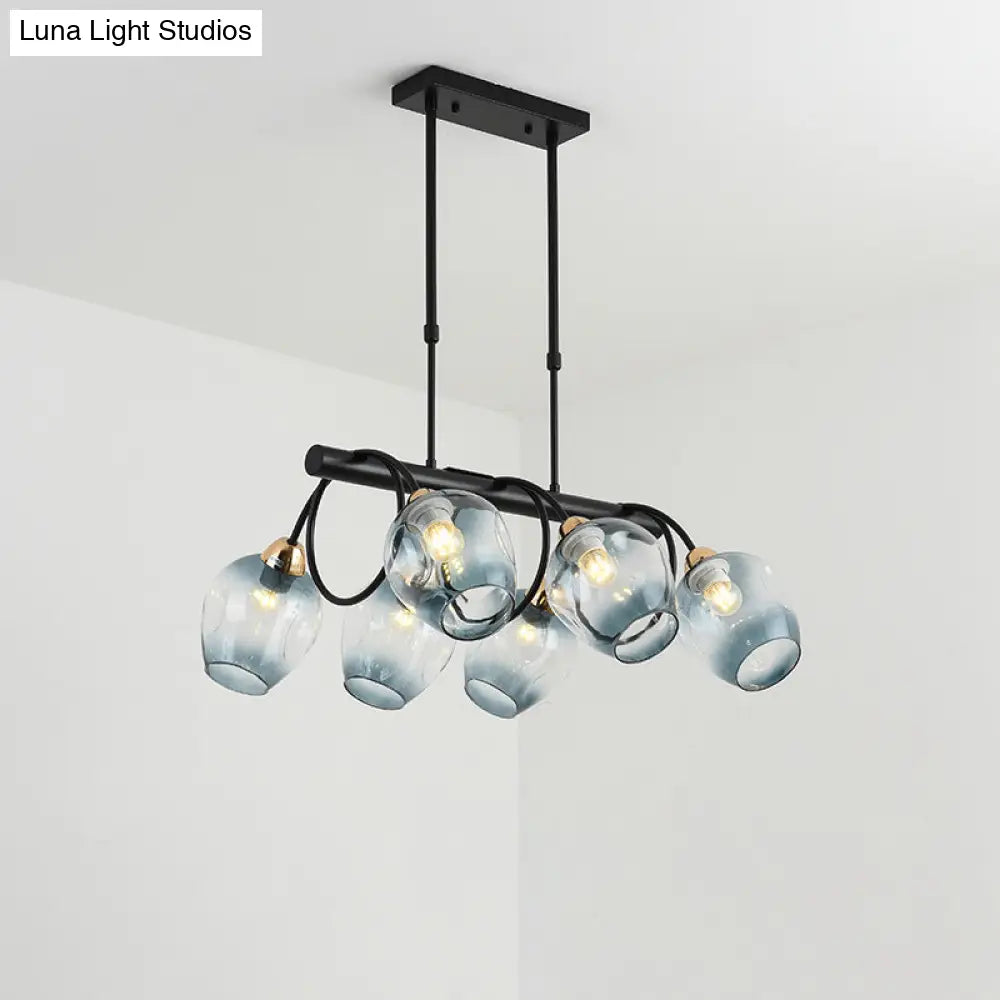 DecorBites™ Modern Dimpled Glass Wine Cup Island Light with 6/8/10-Head Black Suspended Fixture – Blue/Green Ombre