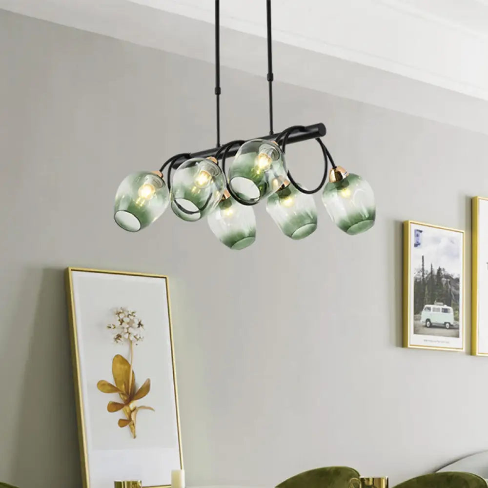 DecorBites™ Modern Dimpled Glass Wine Cup Island Light with 6/8/10-Head Black Suspended Fixture – Blue/Green Ombre