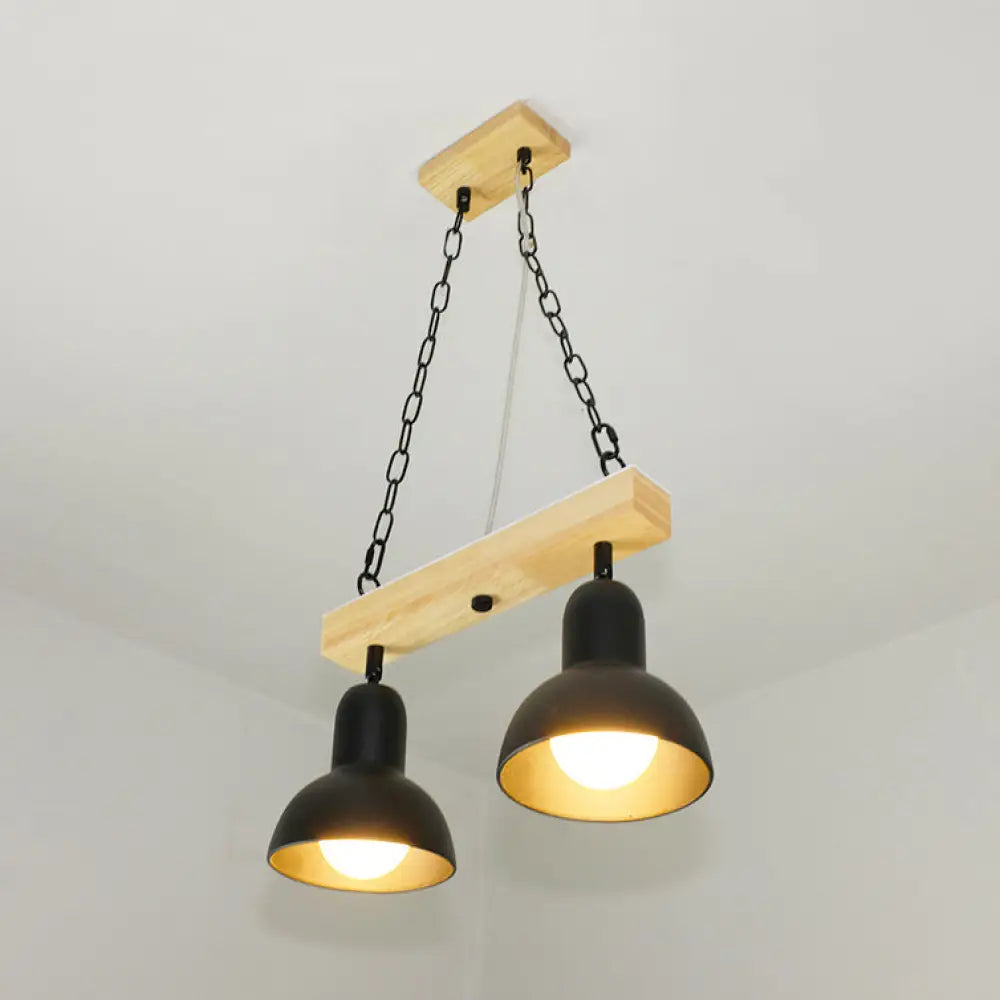 DecorBites™ Modern Dome Island Lighting - 2/3 Heads, Black/White Metal Pendant Light with Wooden Beam for Kitchen