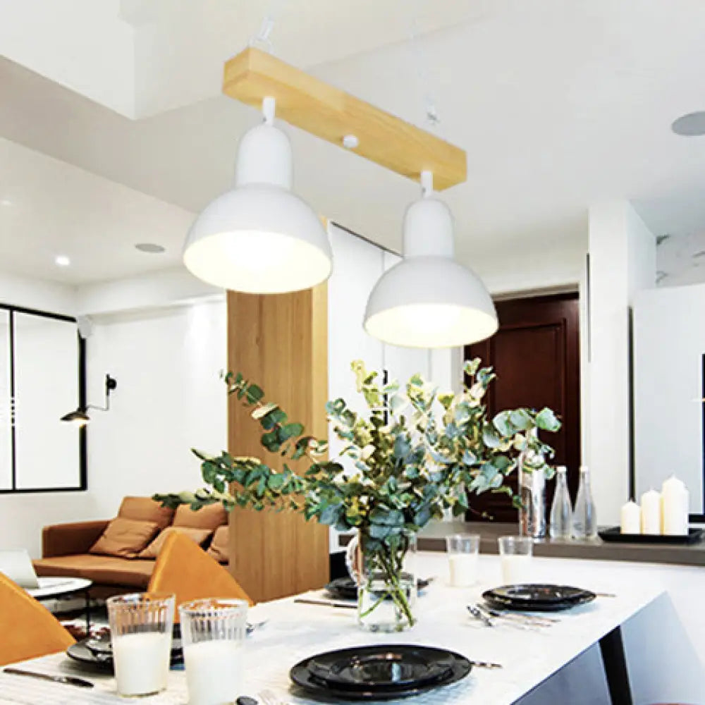 DecorBites™ Modern Dome Island Lighting - 2/3 Heads, Black/White Metal Pendant Light with Wooden Beam for Kitchen