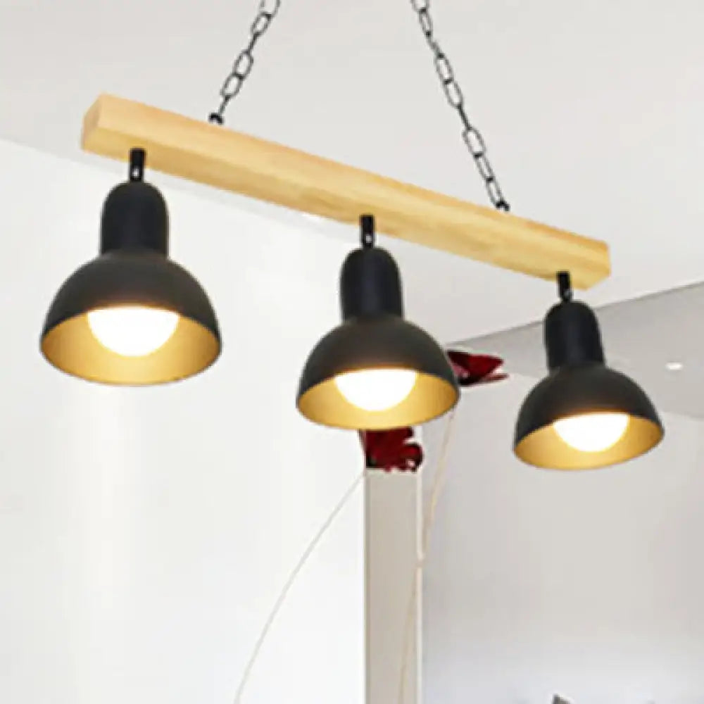 DecorBites™ Modern Dome Island Lighting - 2/3 Heads, Black/White Metal Pendant Light with Wooden Beam for Kitchen