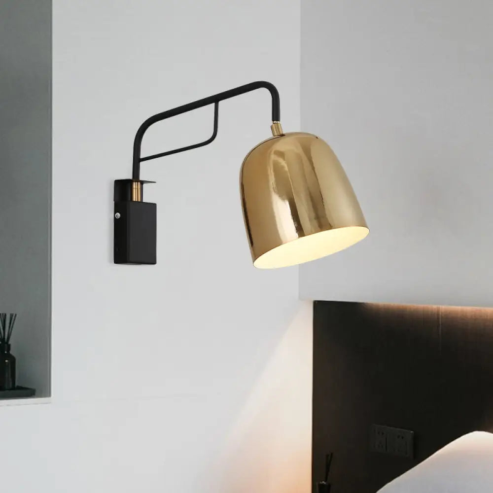 DecorBites™ Modern Dome Wall Sconce: Black/Gold Metal, 1 Bulb, Bend Arm