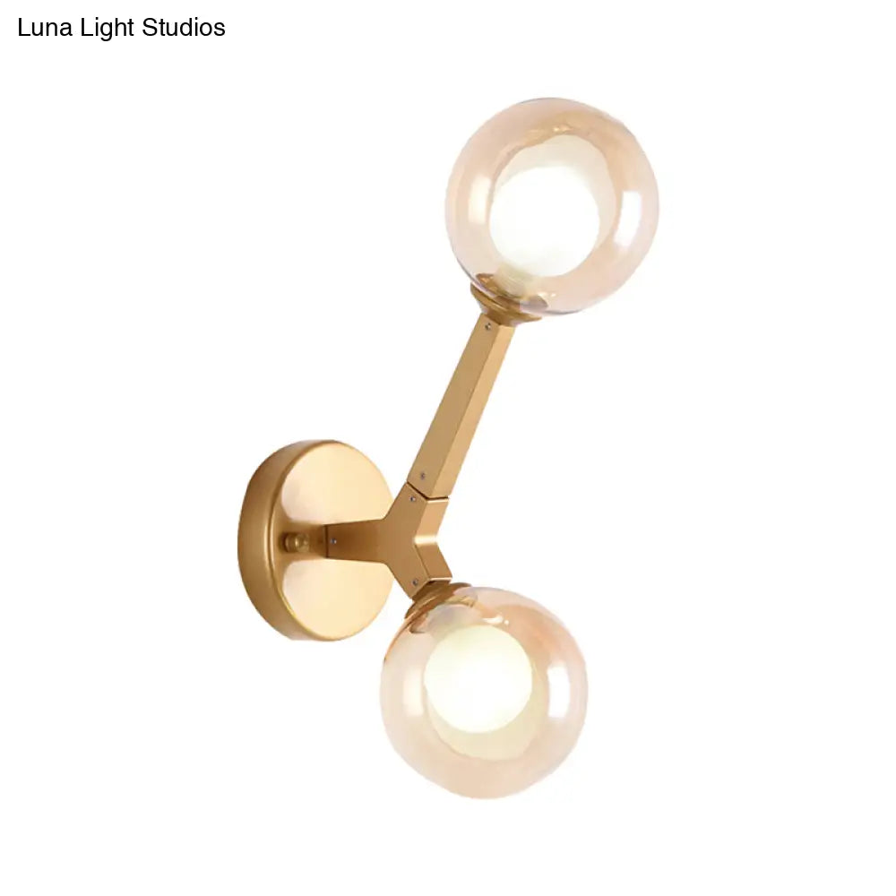 DecorBites™ Modern Double Globe Wall Lamp - Glass Shade Sconce Light Fixture in Gold/Black Finish for Corridor