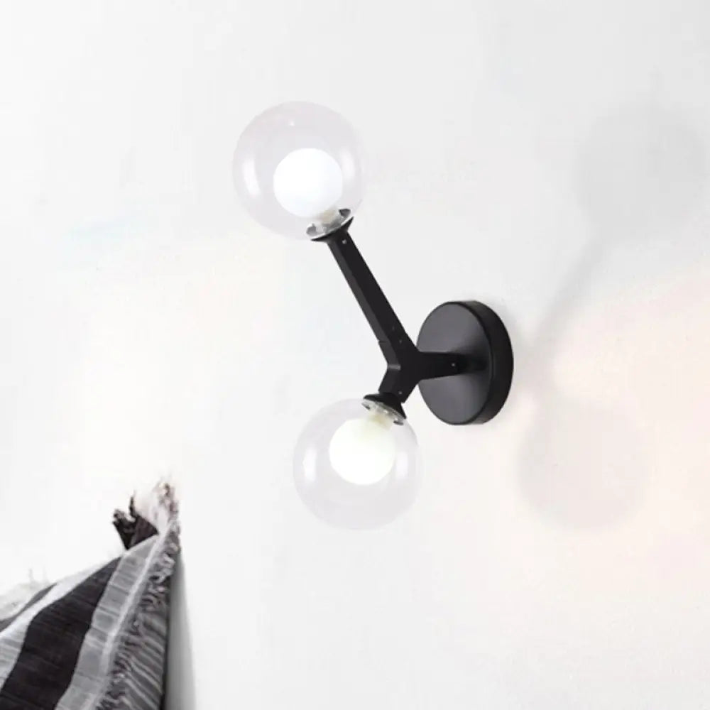 DecorBites™ Modern Double Globe Wall Lamp - Glass Shade Sconce Light Fixture in Gold/Black Finish for Corridor