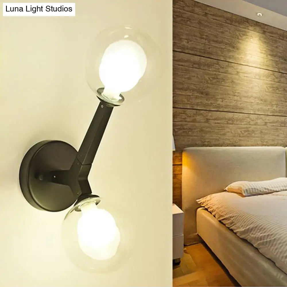 DecorBites™ Modern Double Globe Wall Lamp - Glass Shade Sconce Light Fixture in Gold/Black Finish for Corridor