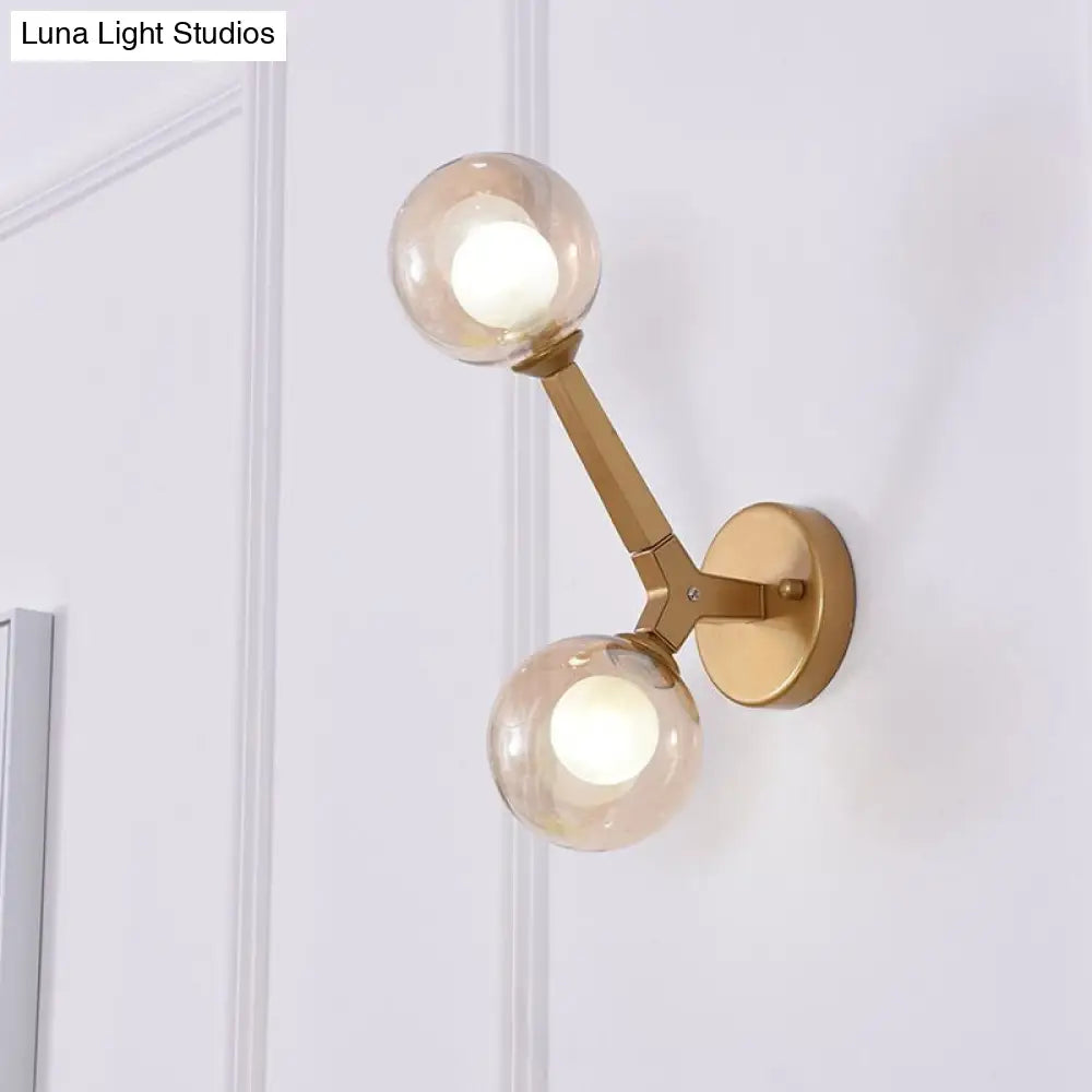 DecorBites™ Modern Double Globe Wall Lamp - Glass Shade Sconce Light Fixture in Gold/Black Finish for Corridor