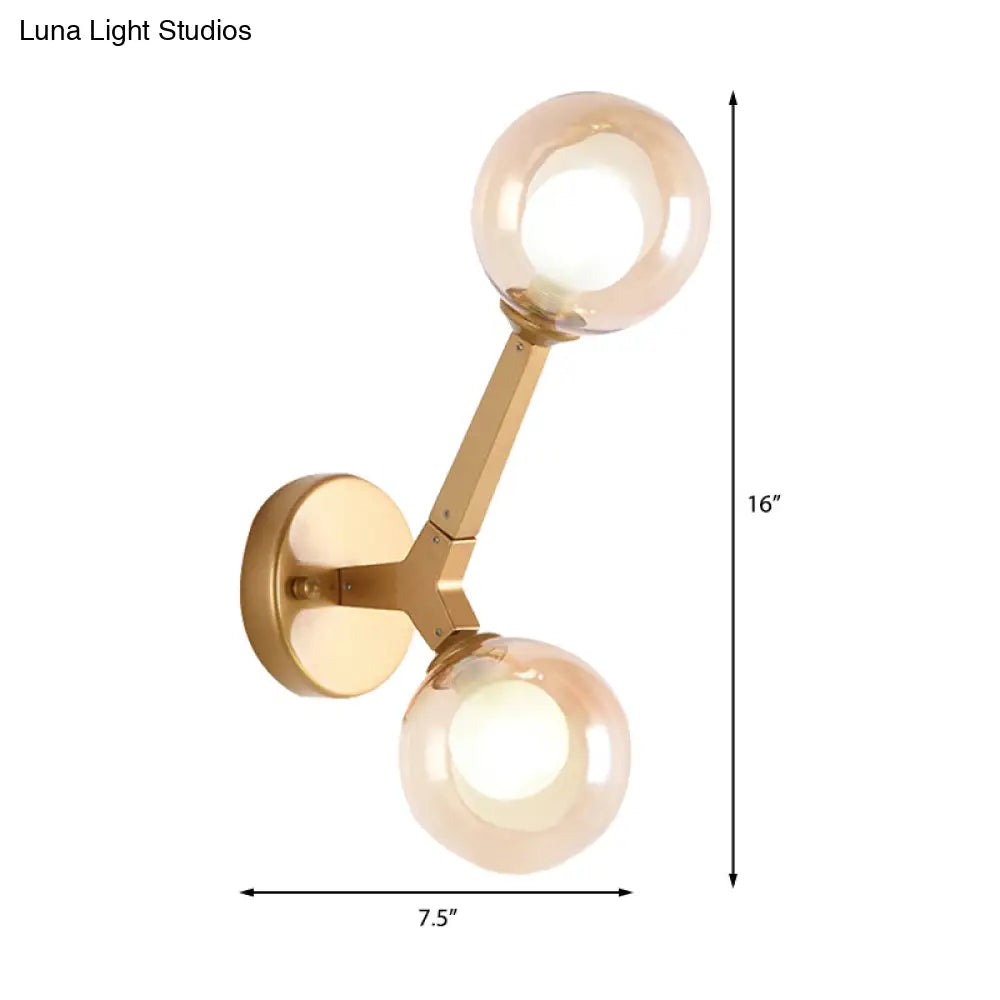 DecorBites™ Modern Double Globe Wall Lamp - Glass Shade Sconce Light Fixture in Gold/Black Finish for Corridor