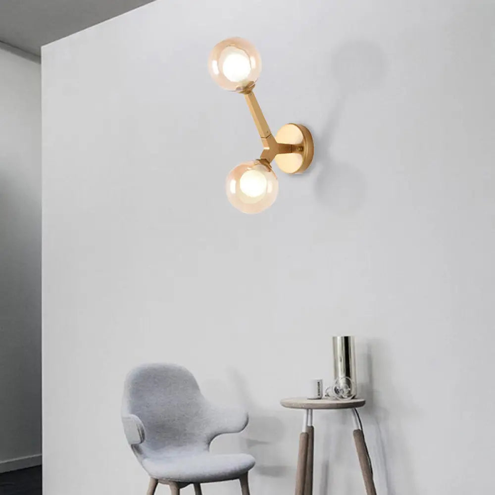 DecorBites™ Modern Double Globe Wall Lamp - Glass Shade Sconce Light Fixture in Gold/Black Finish for Corridor