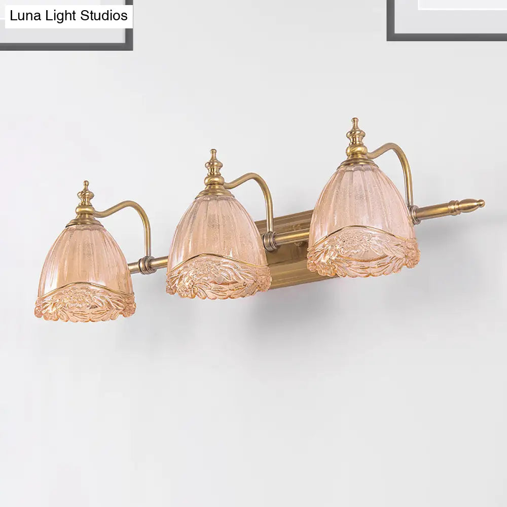 DecorBites™ Modern Floral Wall Sconce with Amber Glass, Brass Finish, 2/3 Bulbs - 16.5"/24.5" W