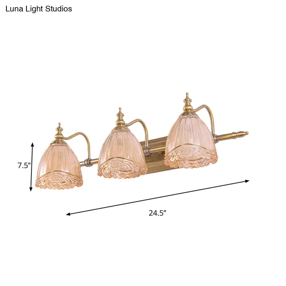 DecorBites™ Modern Floral Wall Sconce with Amber Glass, Brass Finish, 2/3 Bulbs - 16.5"/24.5" W