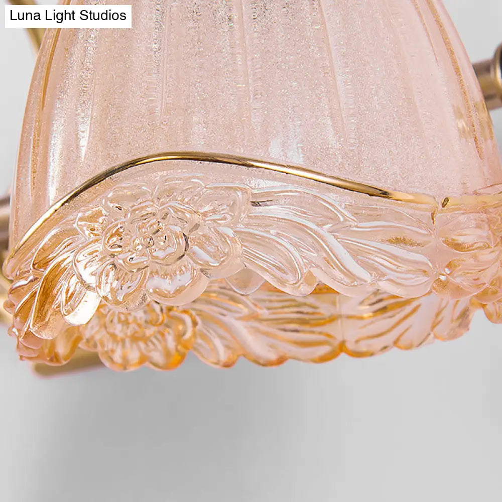 DecorBites™ Modern Floral Wall Sconce with Amber Glass, Brass Finish, 2/3 Bulbs - 16.5"/24.5" W