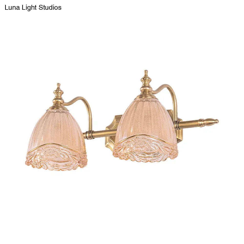 DecorBites™ Modern Floral Wall Sconce with Amber Glass, Brass Finish, 2/3 Bulbs - 16.5"/24.5" W