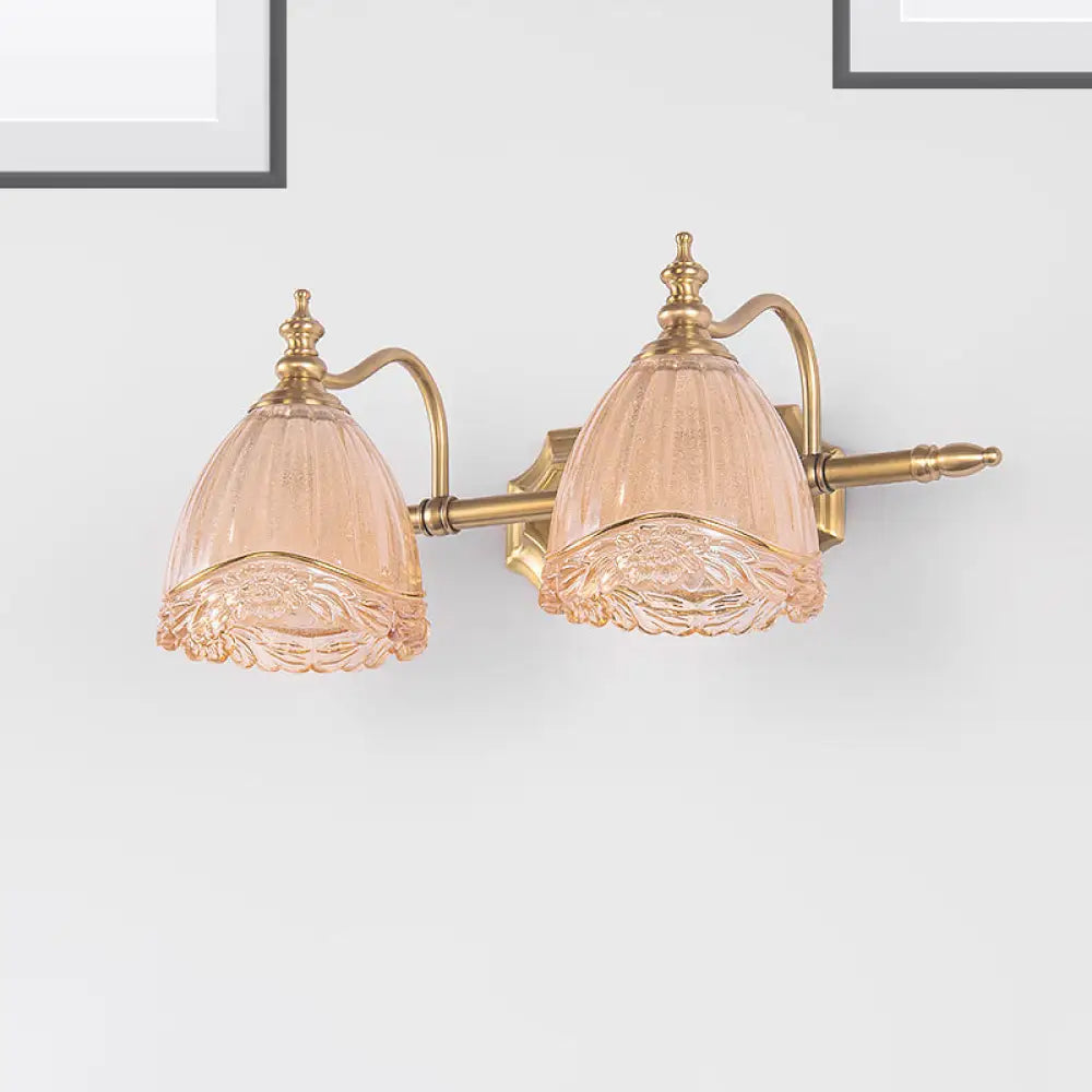 DecorBites™ Modern Floral Wall Sconce with Amber Glass, Brass Finish, 2/3 Bulbs - 16.5"/24.5" W