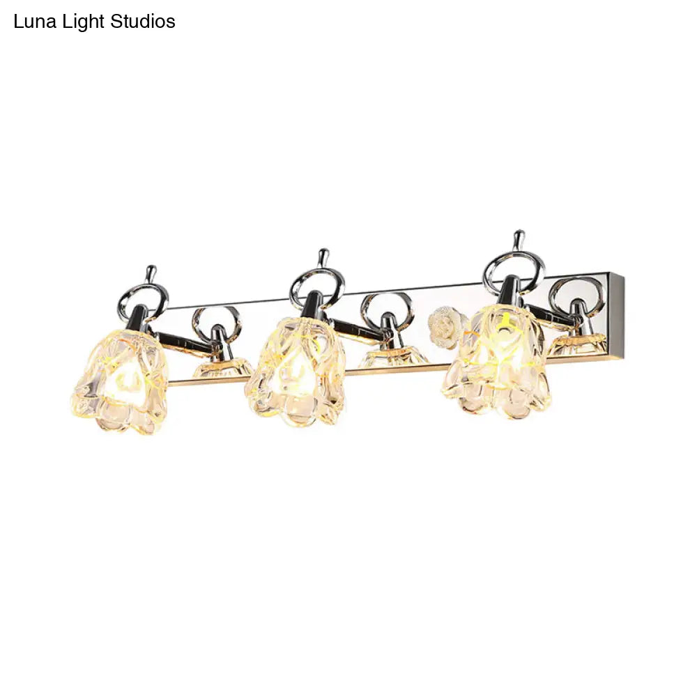 DecorBites™ Modern Flower Shade Vanity Wall Light Fixture - Clear Glass, Silver Finish, 2/3 Lights - Ideal for Bathroom - 12"/18" W