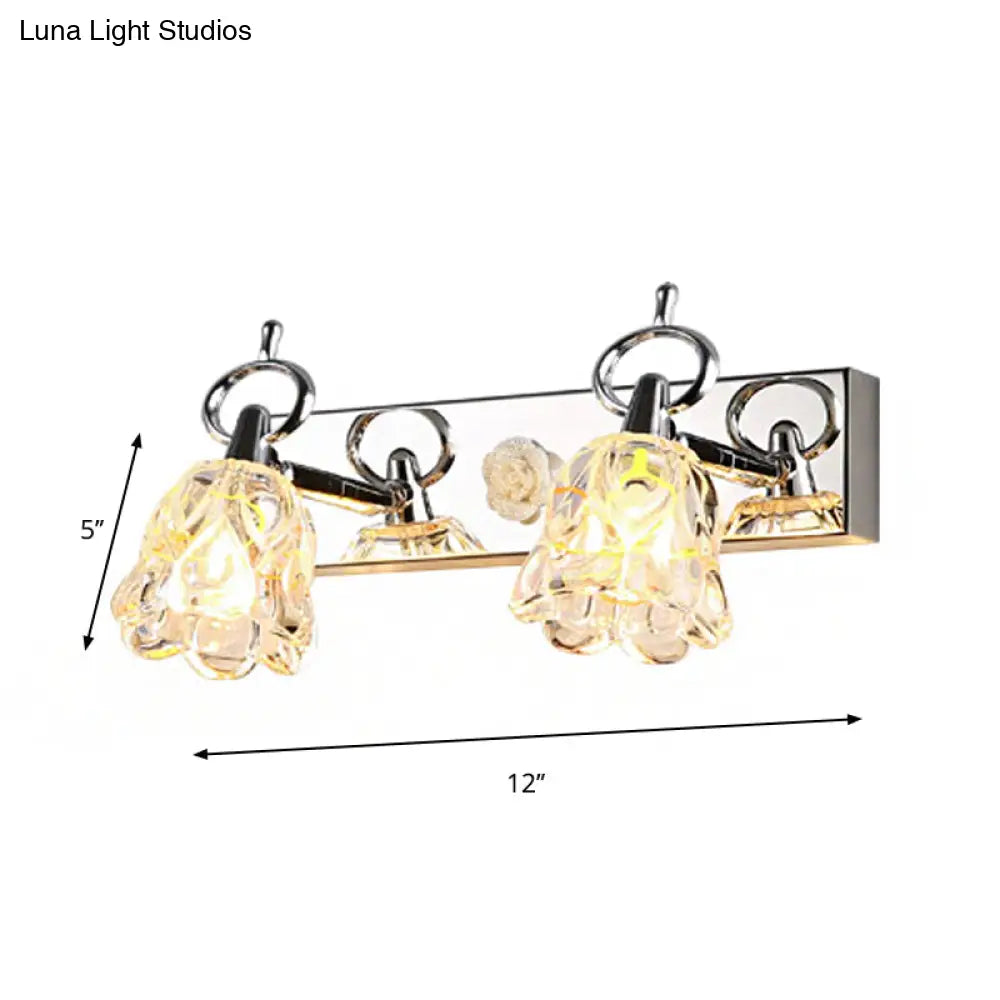DecorBites™ Modern Flower Shade Vanity Wall Light Fixture - Clear Glass, Silver Finish, 2/3 Lights - Ideal for Bathroom - 12"/18" W