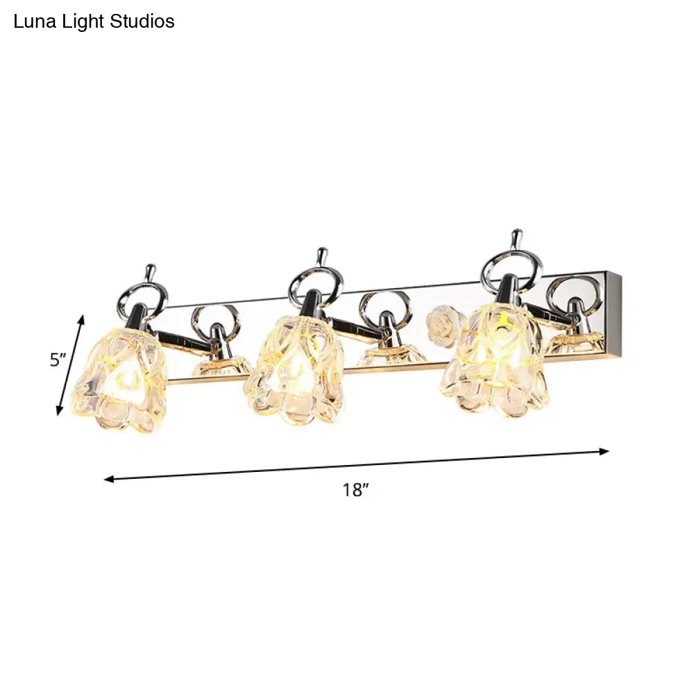 DecorBites™ Modern Flower Shade Vanity Wall Light Fixture - Clear Glass, Silver Finish, 2/3 Lights - Ideal for Bathroom - 12"/18" W