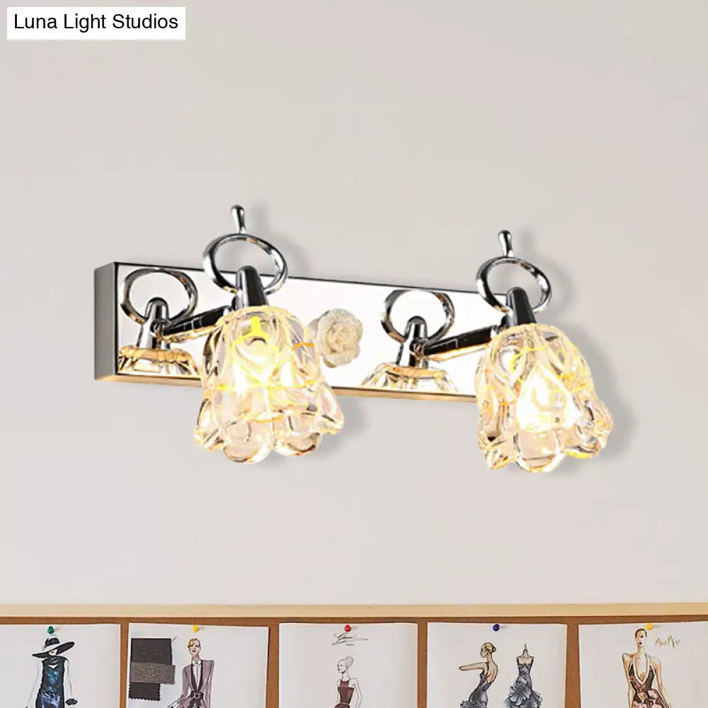 DecorBites™ Modern Flower Shade Vanity Wall Light Fixture - Clear Glass, Silver Finish, 2/3 Lights - Ideal for Bathroom - 12"/18" W