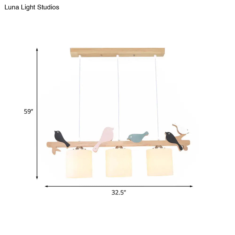 DecorBites™ Modern Frosted Glass Pendant Light with Wood Accent - 2/3 Lights | Barrel Island Hanging Lamp Kit - Bird Deco | Perfect for Tables