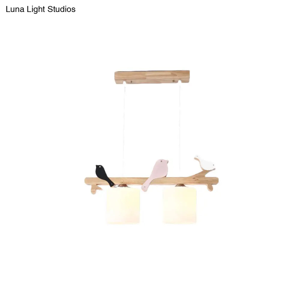 DecorBites™ Modern Frosted Glass Pendant Light with Wood Accent - 2/3 Lights | Barrel Island Hanging Lamp Kit - Bird Deco | Perfect for Tables