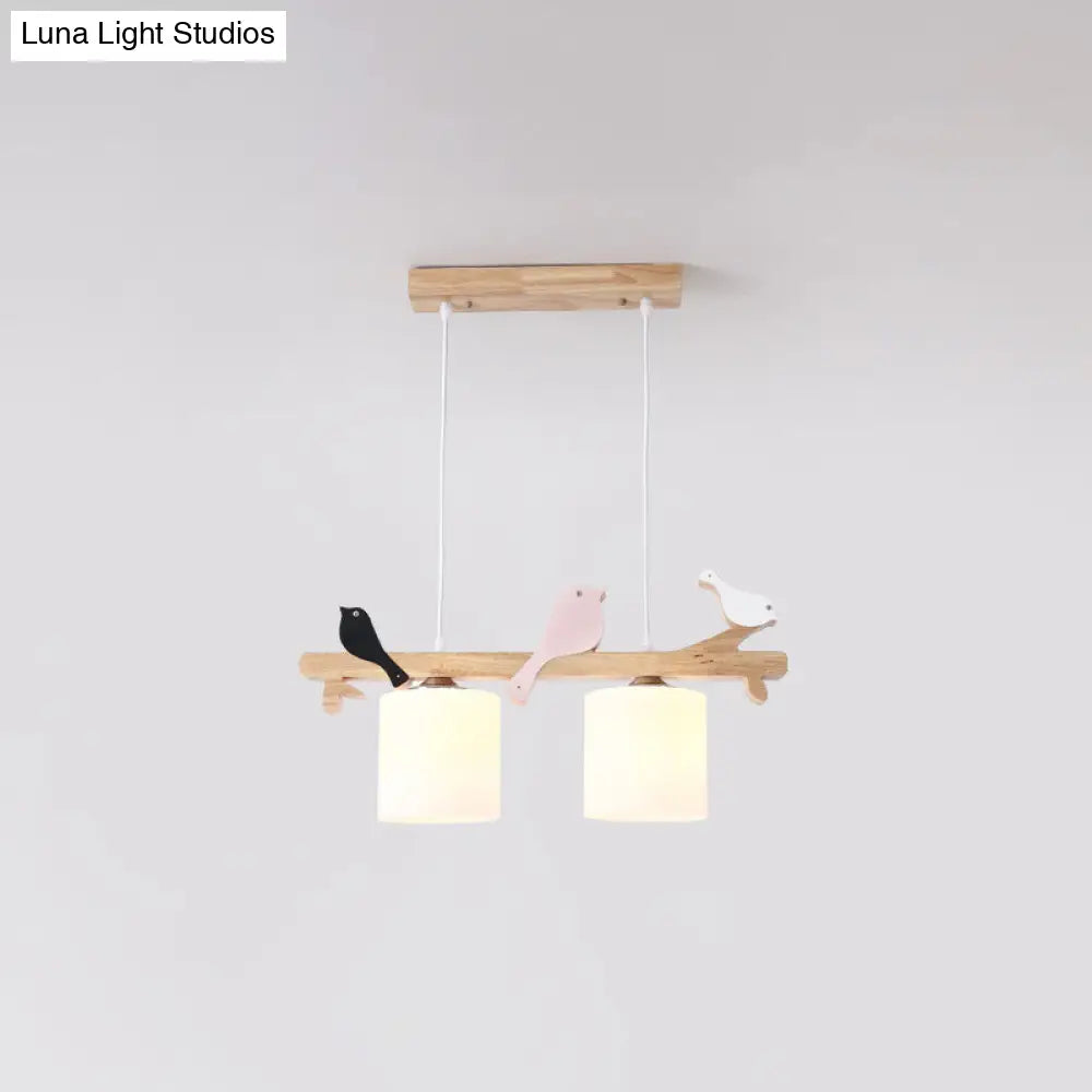 DecorBites™ Modern Frosted Glass Pendant Light with Wood Accent - 2/3 Lights | Barrel Island Hanging Lamp Kit - Bird Deco | Perfect for Tables