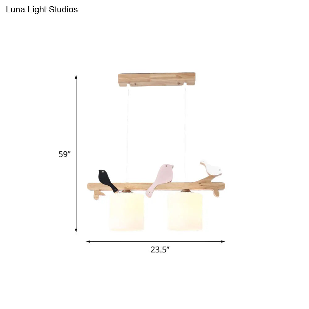 DecorBites™ Modern Frosted Glass Pendant Light with Wood Accent - 2/3 Lights | Barrel Island Hanging Lamp Kit - Bird Deco | Perfect for Tables