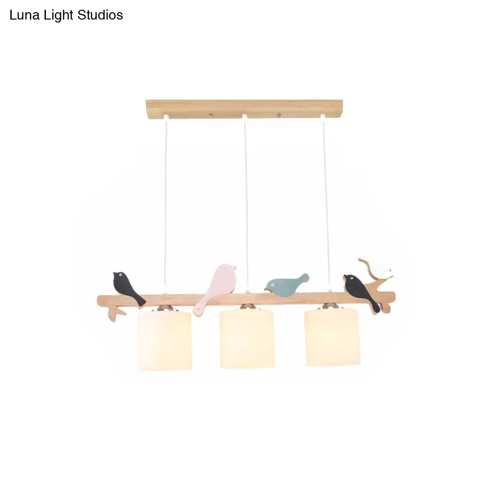 DecorBites™ Modern Frosted Glass Pendant Light with Wood Accent - 2/3 Lights | Barrel Island Hanging Lamp Kit - Bird Deco | Perfect for Tables