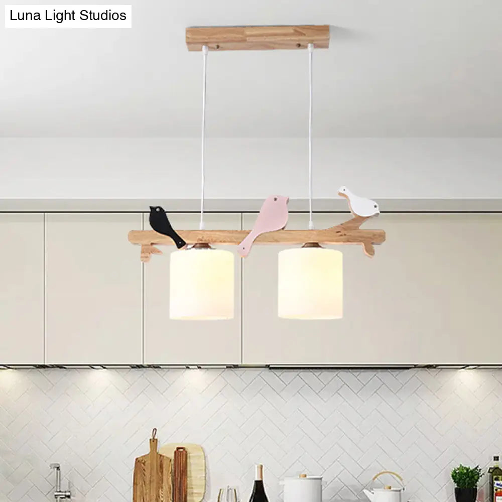 DecorBites™ Modern Frosted Glass Pendant Light with Wood Accent - 2/3 Lights | Barrel Island Hanging Lamp Kit - Bird Deco | Perfect for Tables