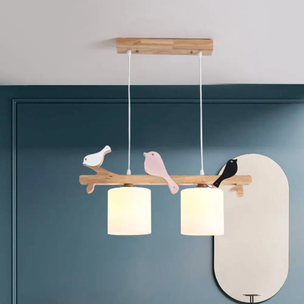 DecorBites™ Modern Frosted Glass Pendant Light with Wood Accent - 2/3 Lights | Barrel Island Hanging Lamp Kit - Bird Deco | Perfect for Tables